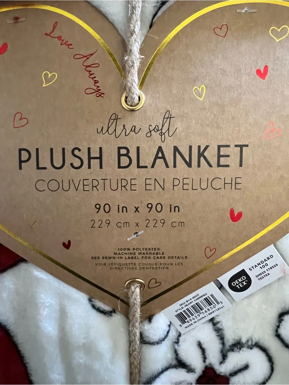 Queen 90”x90” Ultra Soft Plush Blanket by Love Always (Red Floral)